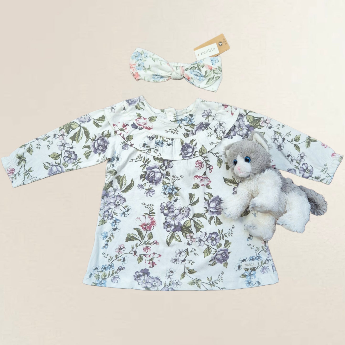 Klänning, hårband, katt. Strl. 74